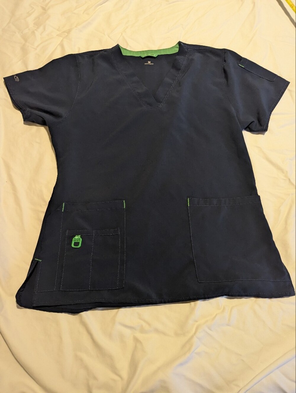 Carhartt Men's Navy Scrub Top with Green Accents, M